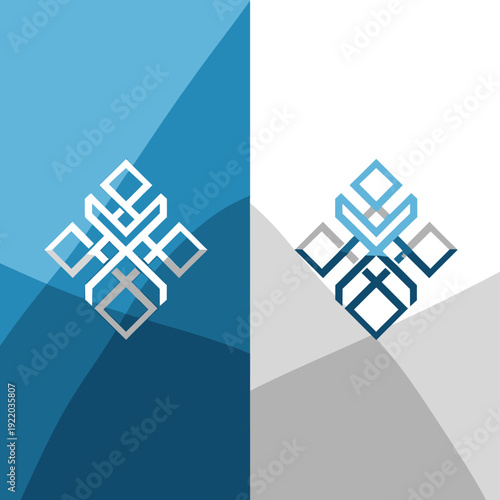 Abstract Geometric Symbol with Blue and White Tones.
