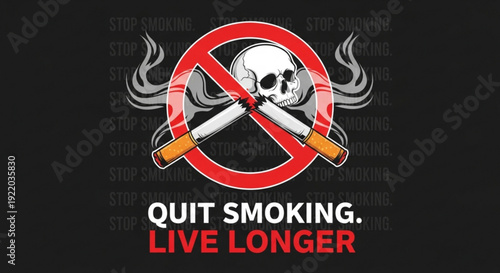 No smoking sign with skull and crossed cigarettes on black background