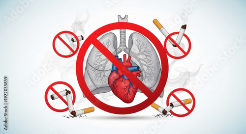 No smoking sign with heart and lungs anti smoking concept
