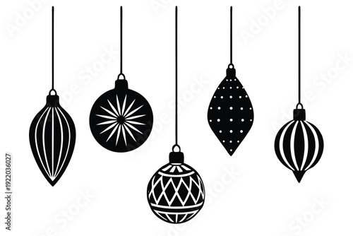 Festive hanging baubles in assorted sizes, realistic Christmas ornaments vector illustration for holiday decoration