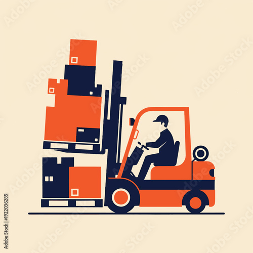 Forklift Operator Safely Transporting Boxes in Warehouse Environment.
