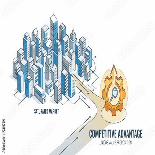 Business Strategy for Competitive Advantage in Saturated Market, Innovation and Market Share Growth Concept