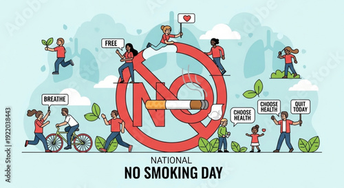 National no smoking day illustration with people promoting health