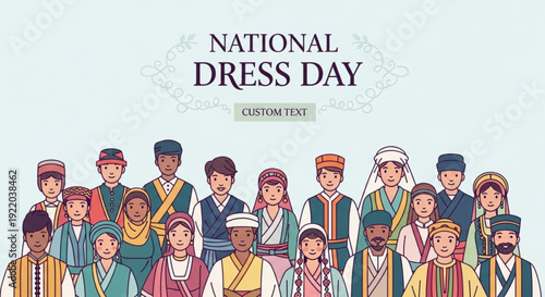 Diverse people wearing traditional clothing on national dress day celebration
