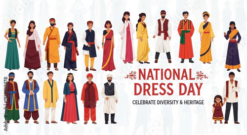 National dress day celebration with diverse people wearing traditional attire