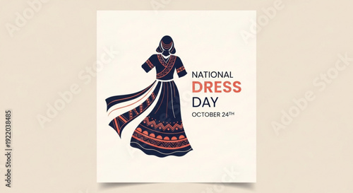 National dress day poster with traditional dress and text on white