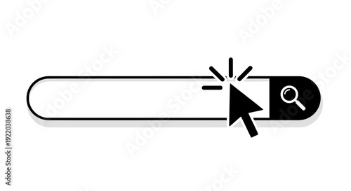 Interactive Search Bar with Clicking Cursor and Magnifying Glass Icon for Web Browsing and Data Input Interface on a Clean White Background