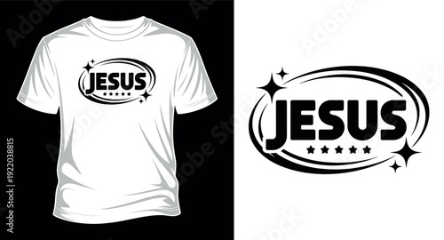 Jesus word surrounded by stars t-shirt design vector art print templet