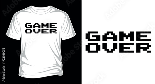 Game over pixel art style t-shirt design for gamers, retro enthusiasts, and merchandise prints