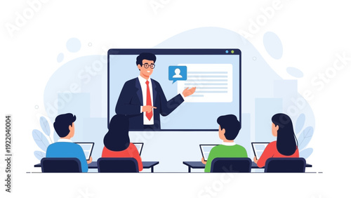 Online Education: Students Learning From Teacher on Screen