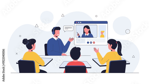 Online Education: Teacher and Students in Virtual Classroom Meeting