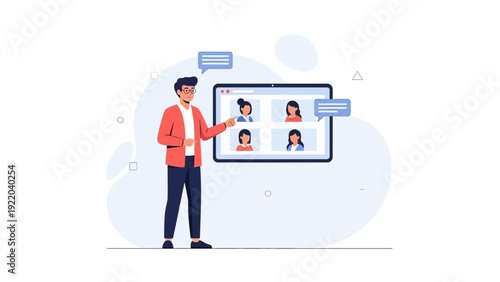Online Meeting with Diverse Team on Tablet Screen