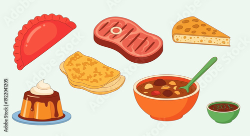 Collection of delicious Mexican dishes and food illustrations, flat vector art
