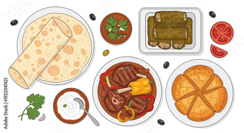 Assortment of Delicious Middle Eastern Cuisine Ready to Be Enjoyed