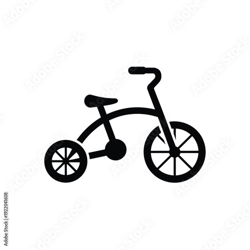 Simple black silhouette of a classic tricycle with one large wheel