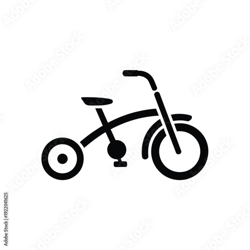 Simple black silhouette of a classic tricycle on a white background