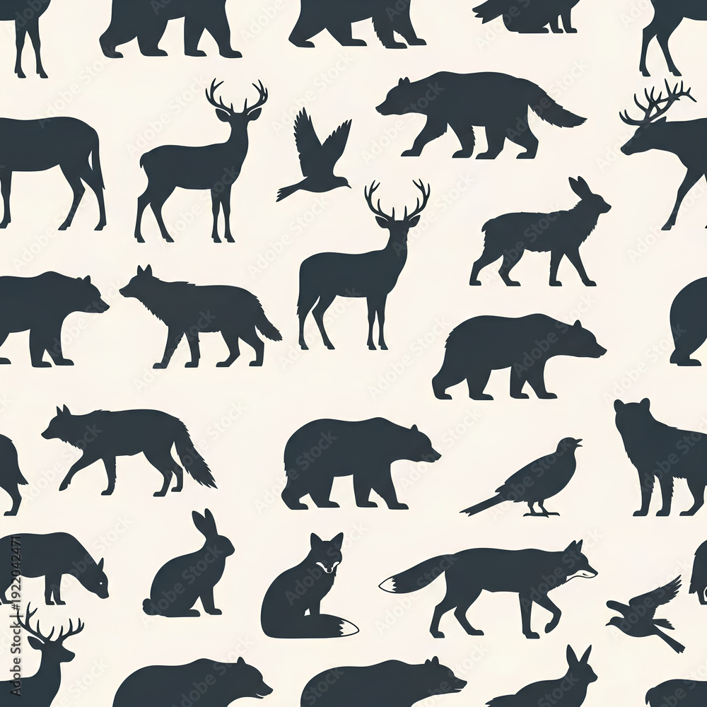 Obraz premium Seamless Pattern of Forest Animal Silhouettes on a Light Background 2.