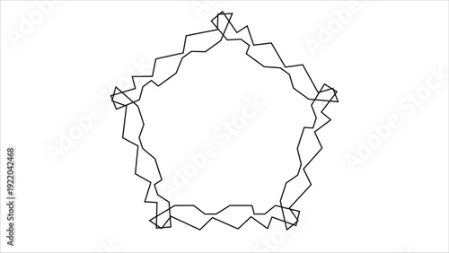 Geometric Polygonal Line Art Circle with Jagged Edges and Geometric Shapes in Black Color