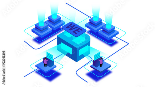 Blockchain Network Server Technology Isometric Vector Illustration