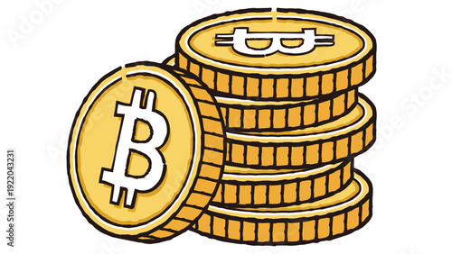 Bitcoin Coin Stack Cryptocurrency Investment Vector Illustration