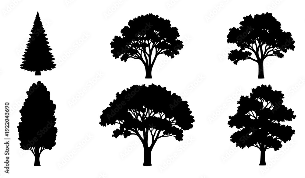 Fototapeta premium Tree Icon Silhouette Collection – Simple Black Vector EPS 10