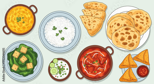 Indian Food Assortment Overhead View Delicious Cuisine Collection For Your Design