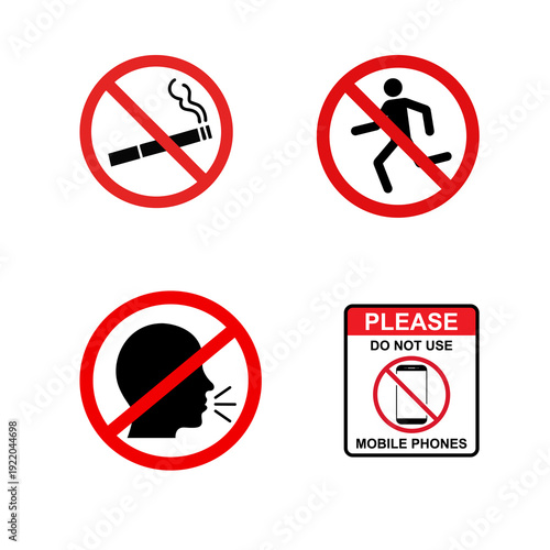 Free Download Prohibition Signs Set No Smoking No Running Icons - GFXLoad