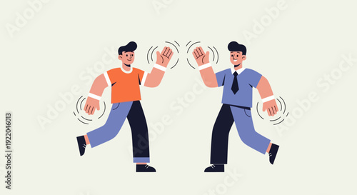 Two Men Giving Each Other A High Five In A Casual Setting, Celebrating Together