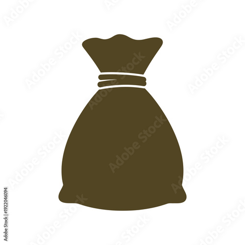 A simple brown icon representing a tied money bag, symbolizing wealth, finance, and saving