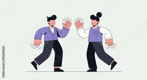 Two friends happily greeting each other with a high five illustration