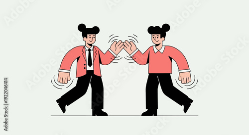 Two cartoon characters high-fiving, celebrating success or agreement, teamwork concept