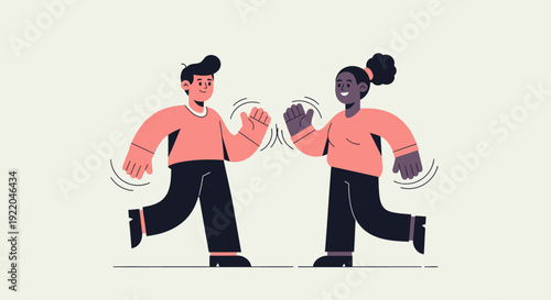 Happy man and woman giving high five, celebrating a success or greeting each other