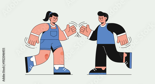 Two diverse people greeting each other with a friendly fist bump in illustration