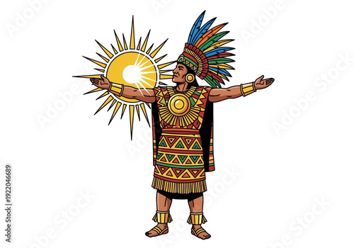 Aztec Warrior in Traditional Costume.