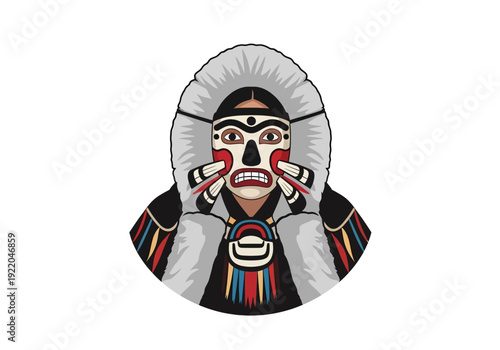 Detailed illustration of a totemic mask.