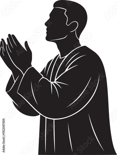 Muslim Man Praying Silhouette – Islamic Prayer, Faith and Spiritual Worship Vector Illustration