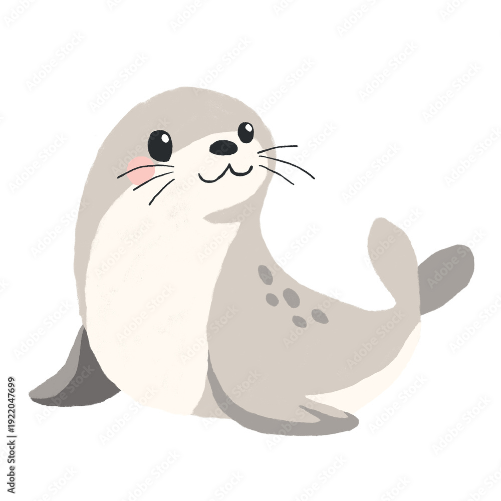 Fototapeta premium Foca fofa estilo infantil pintada à mão com efeito nupastel