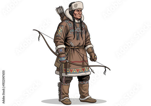 Man in traditional hunting gear standing.