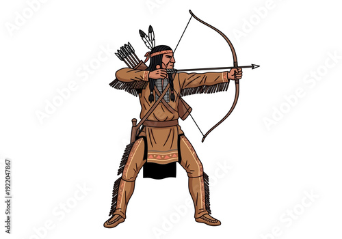 Native American Archer with Bow.