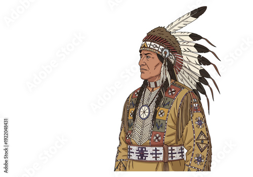 Native American Man Wearing Headdress.