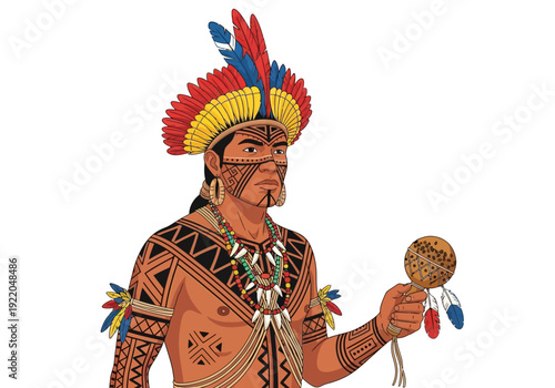 Native American Man Wearing Headdress.