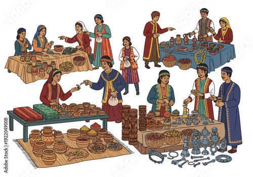 People selling food and goods market.