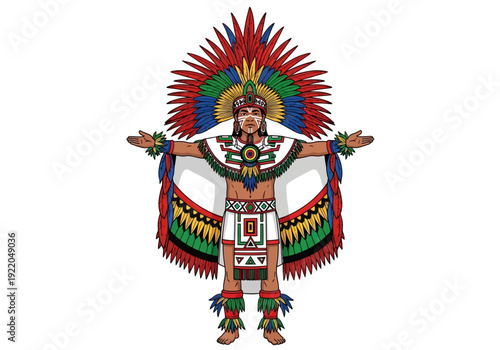 Traditional Aztec Dancer in Costume.