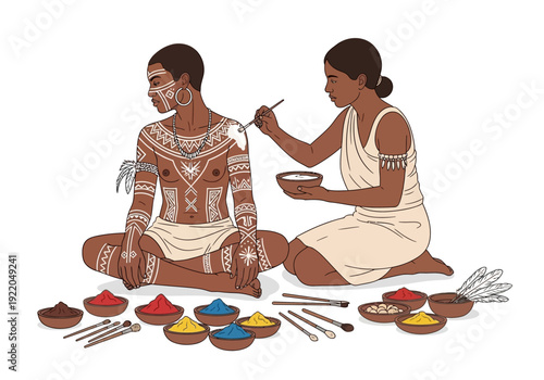 Woman getting body art painted.