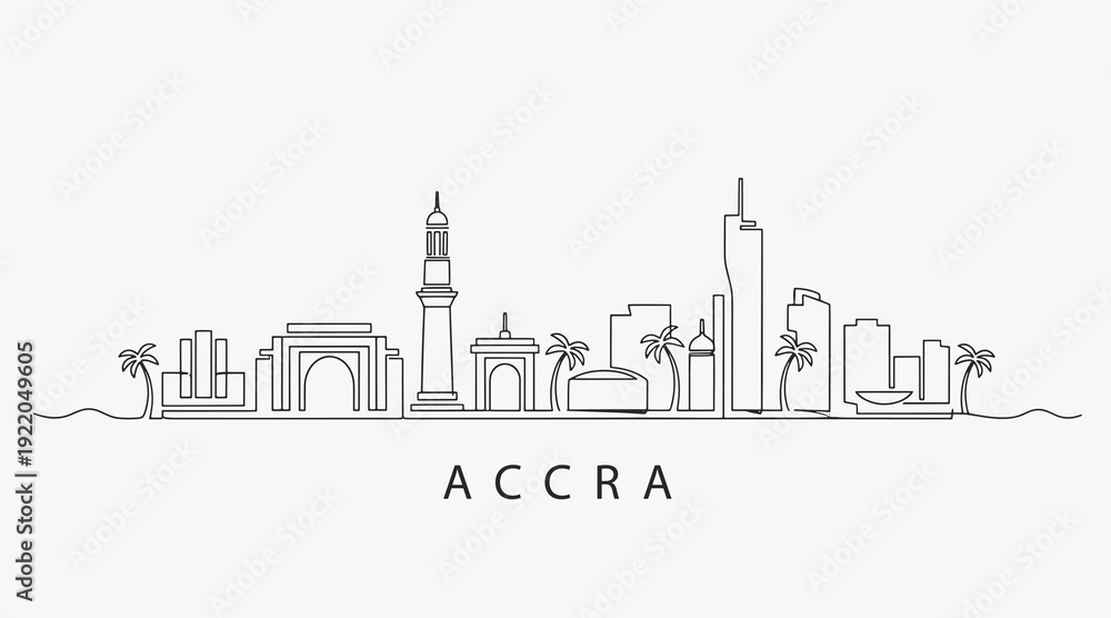 Fototapeta premium Flat Design one line without breaking the Accra city.