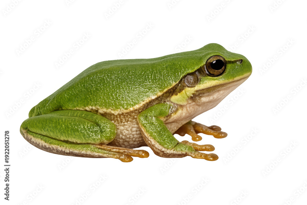 Fototapeta premium Green tree frog perching on transparent background