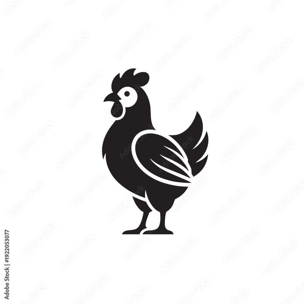 Fototapeta premium Black and White Chicken Silhouette Illustration Minimal Farm Bird Design