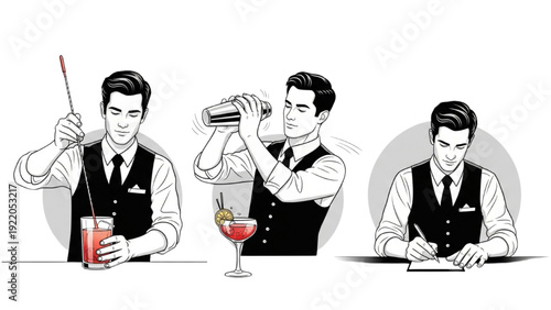 Bartender Craft Essentials: Classic Black and White Cocktail Making Illustrations