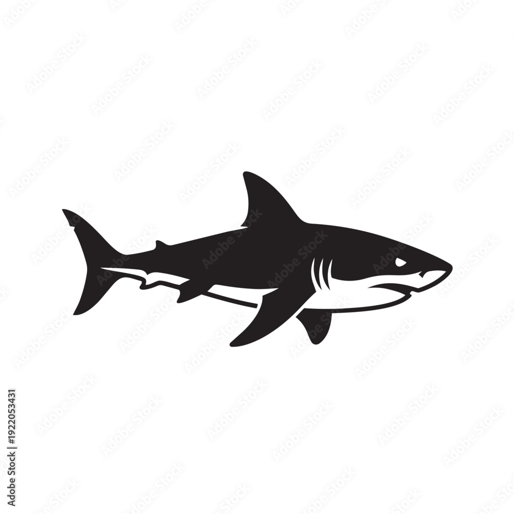 Obraz premium Black and White Shark Silhouette Illustration Fierce Marine Predator Design