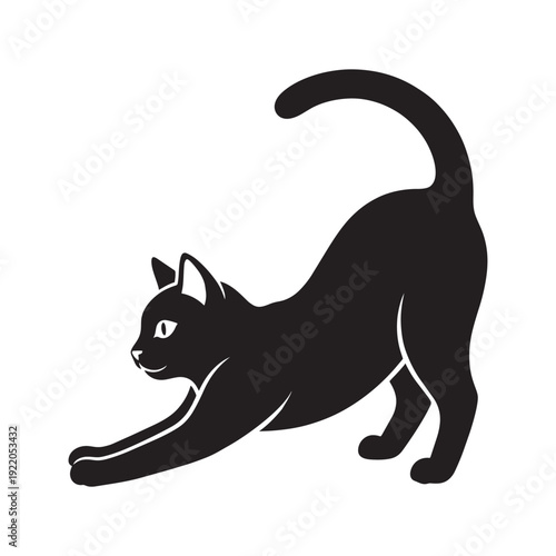 Black and White Stretching Cat Silhouette Illustration Minimal Pet Animal Design